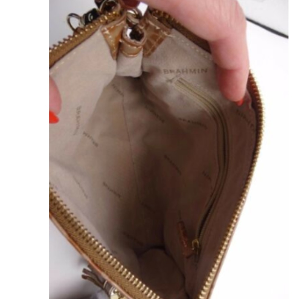 Brahmin Floral Zip WristletCamel Embossed Leather - Picture 7 of 7